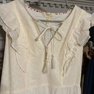 Matilda Jane Cream Eyelet dress with Ruffles EUC
